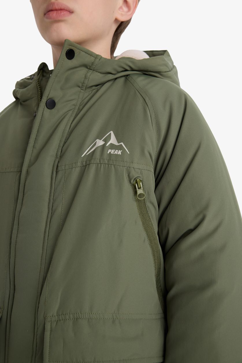 Erkek Çocuk - Genç Erkek Haki Su İtici Kapüşonlu Polar Astarlı Mont Erkek Çocuk