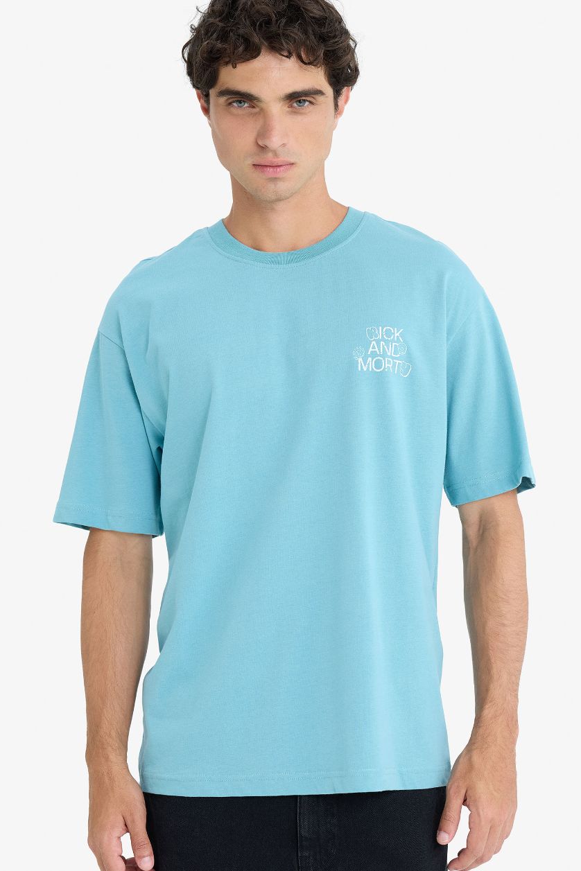 MAN Green Cotton Rick and Morty Boxy Fit Relax Fit T-Shirt