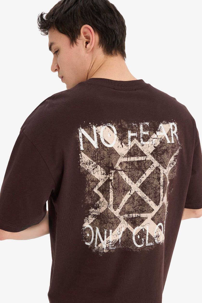 MAN Brown Boxy Fit Vikings Valhalla Crew Neck Printed Short Sleeve T-Shirt