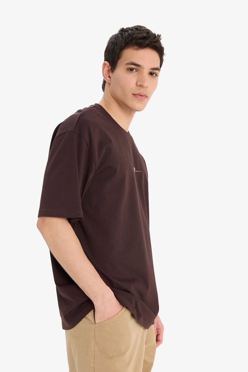 MAN Brown Boxy Fit Vikings Valhalla Crew Neck Printed Short Sleeve T-Shirt