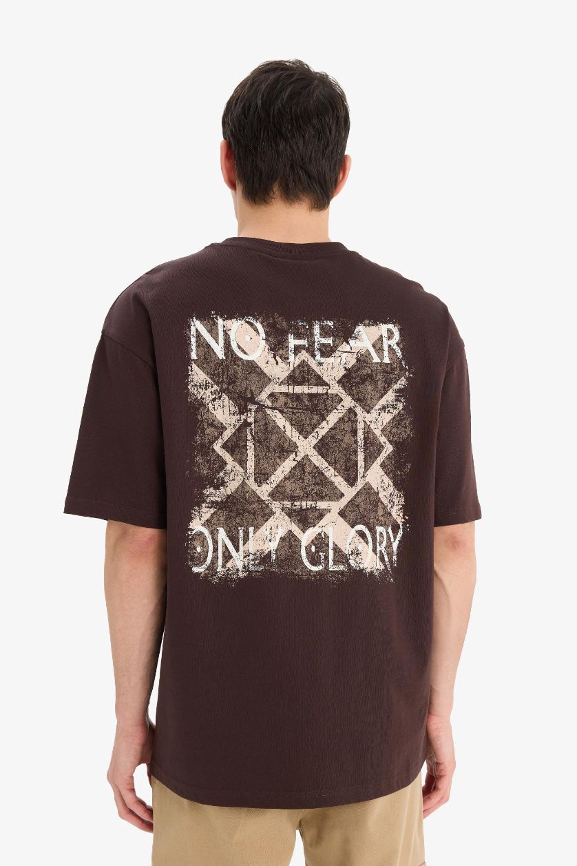 MAN Brown Boxy Fit Vikings Valhalla Crew Neck Printed Short Sleeve T-Shirt