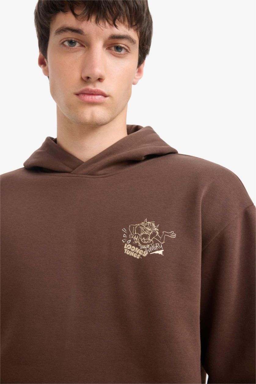 رجالي بني سويت شيرت مطبوع أوفر سايز بكابيشون من لوني تونز