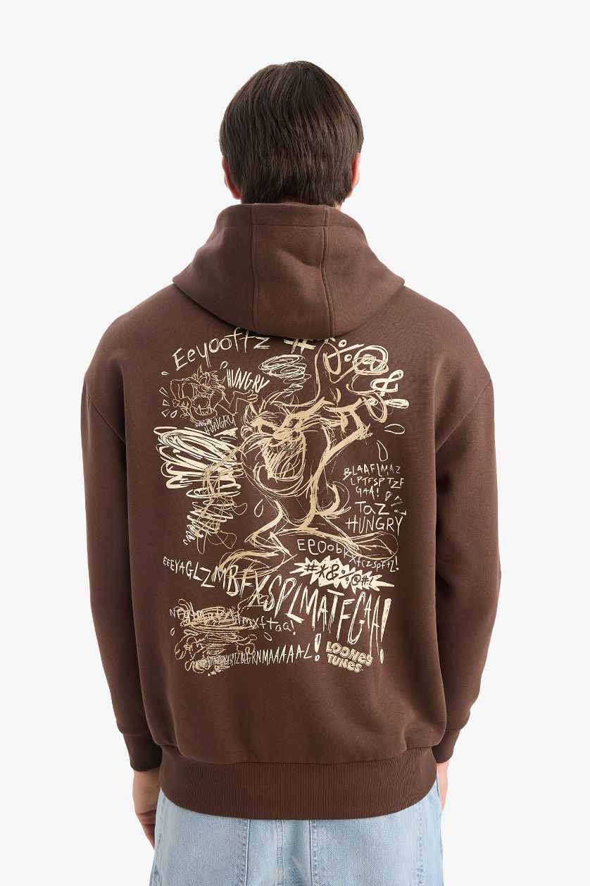 رجالي بني سويت شيرت مطبوع أوفر سايز بكابيشون من لوني تونز