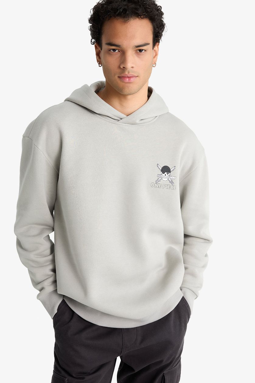 رجالي رمادي فاتح سويت شيرت اوفر سايز بكابيشون من ون بيس