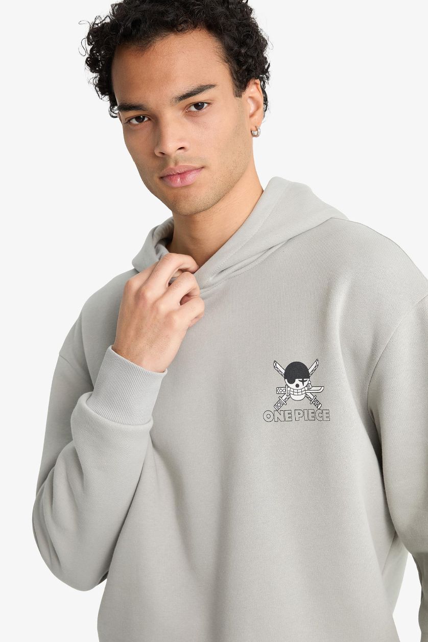 رجالي رمادي فاتح سويت شيرت اوفر سايز بكابيشون من ون بيس
