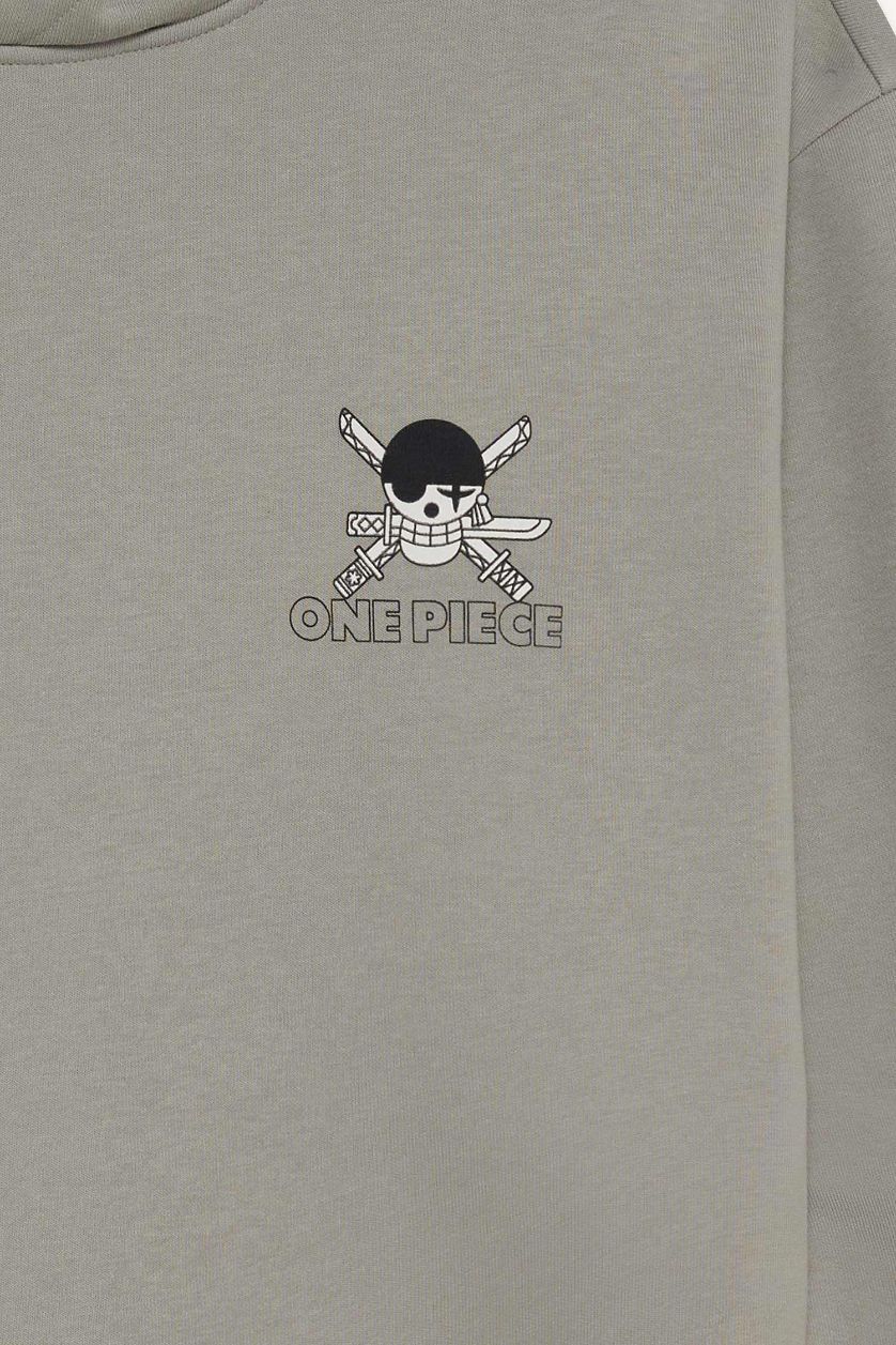 رجالي رمادي فاتح سويت شيرت اوفر سايز بكابيشون من ون بيس