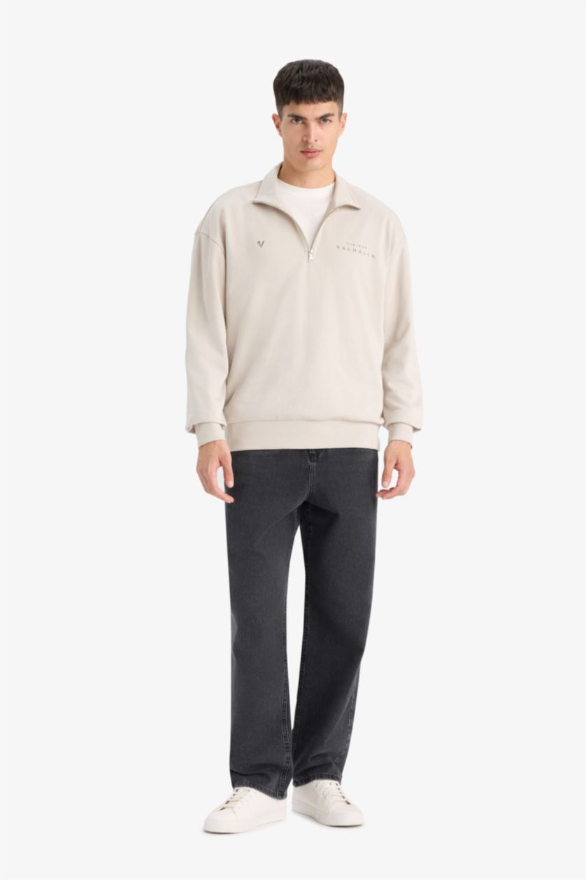 MAN Stone Boxy Fit Vikings Valhalla Printed Long Sleeve Sweatshirt