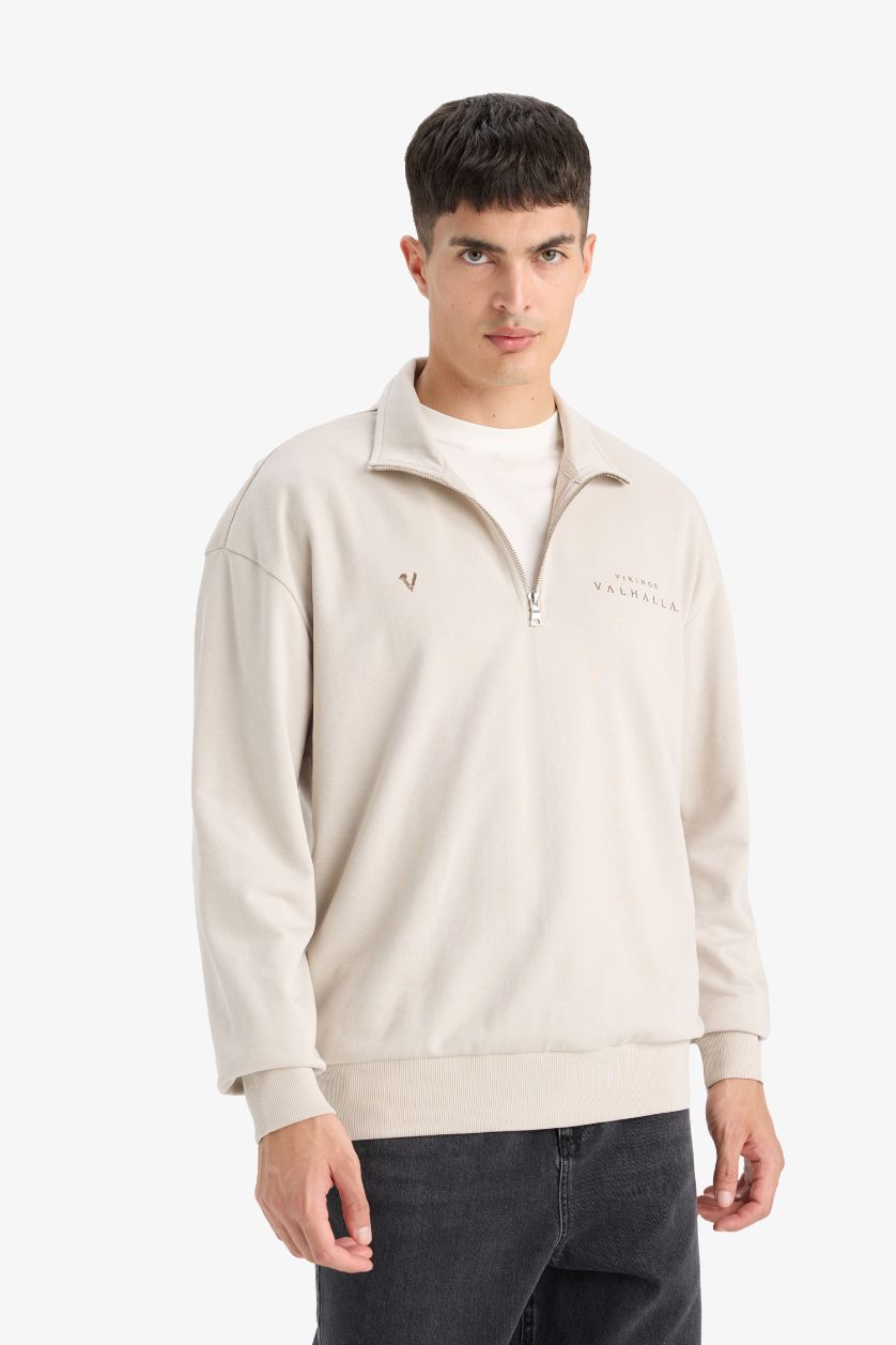 MAN Stone Boxy Fit Vikings Valhalla Printed Long Sleeve Sweatshirt