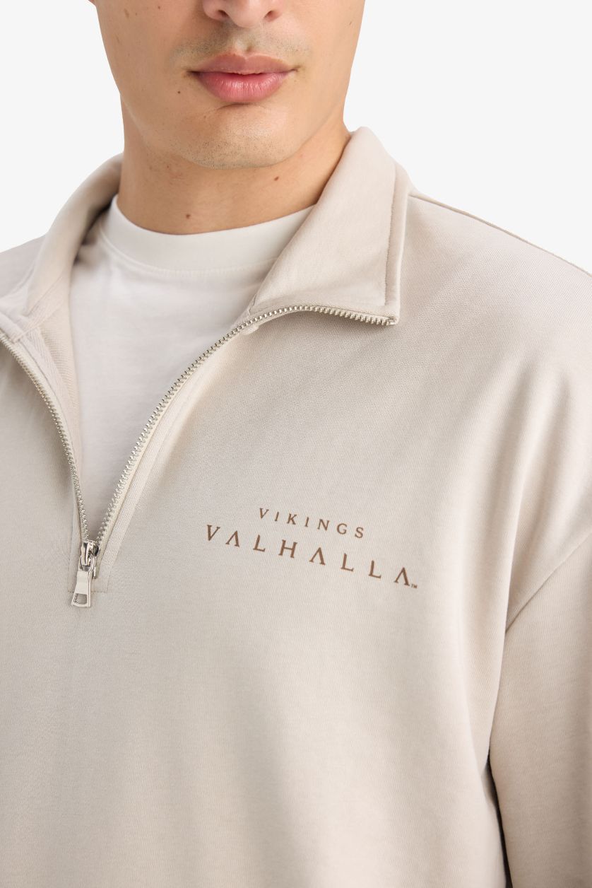 MAN Stone Boxy Fit Vikings Valhalla Printed Long Sleeve Sweatshirt