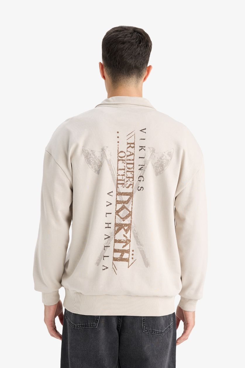 MAN Stone Boxy Fit Vikings Valhalla Printed Long Sleeve Sweatshirt