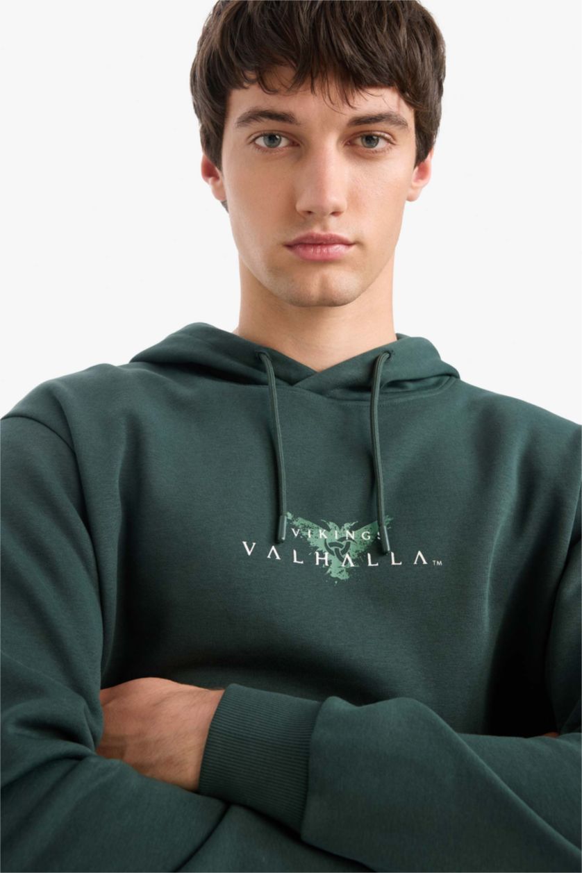 Erkek Koyu Yeşil Vikings Valhalla Regular Fit Kapüşonlu Sweatshirt