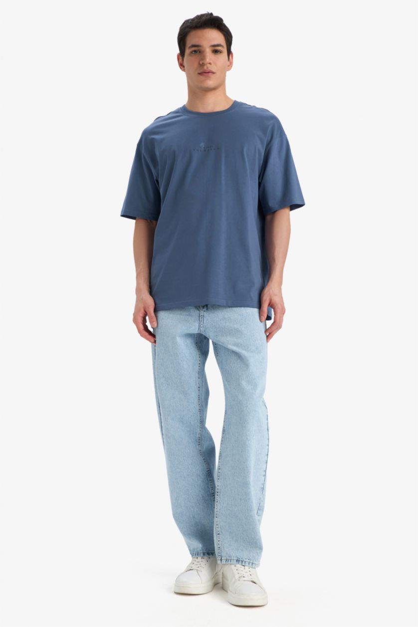 HOMME Indigo Clair T-shirt boxy imprimé Vikings Valhalla à col rond et manches courtes