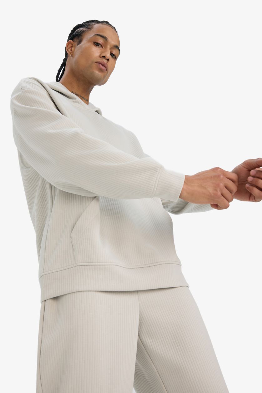 رجالي اللون الحجري سويت شيرت اوفر سايز بكابيشون بجيب