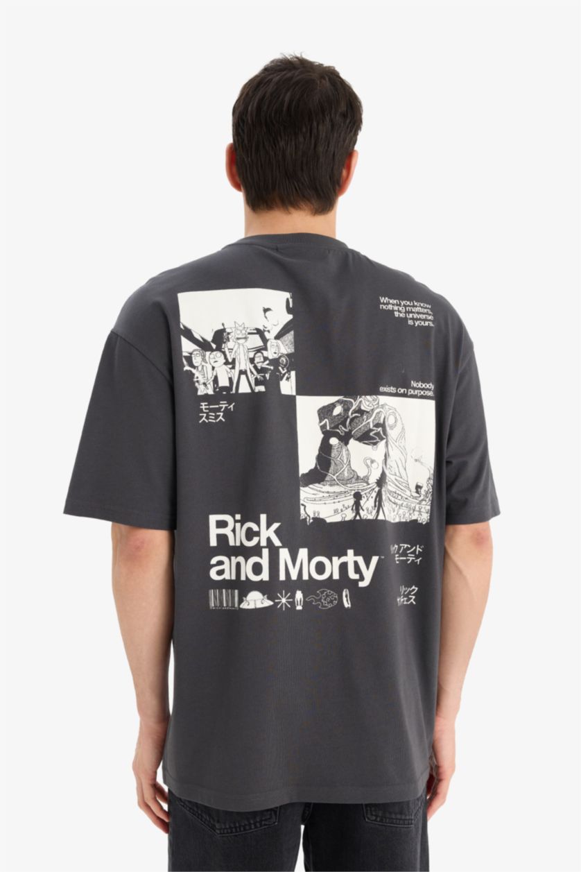 رجالي أنثرا تيشيرت اوفر سايز مطبوع برقبة مستديرة من ريك ومورتي