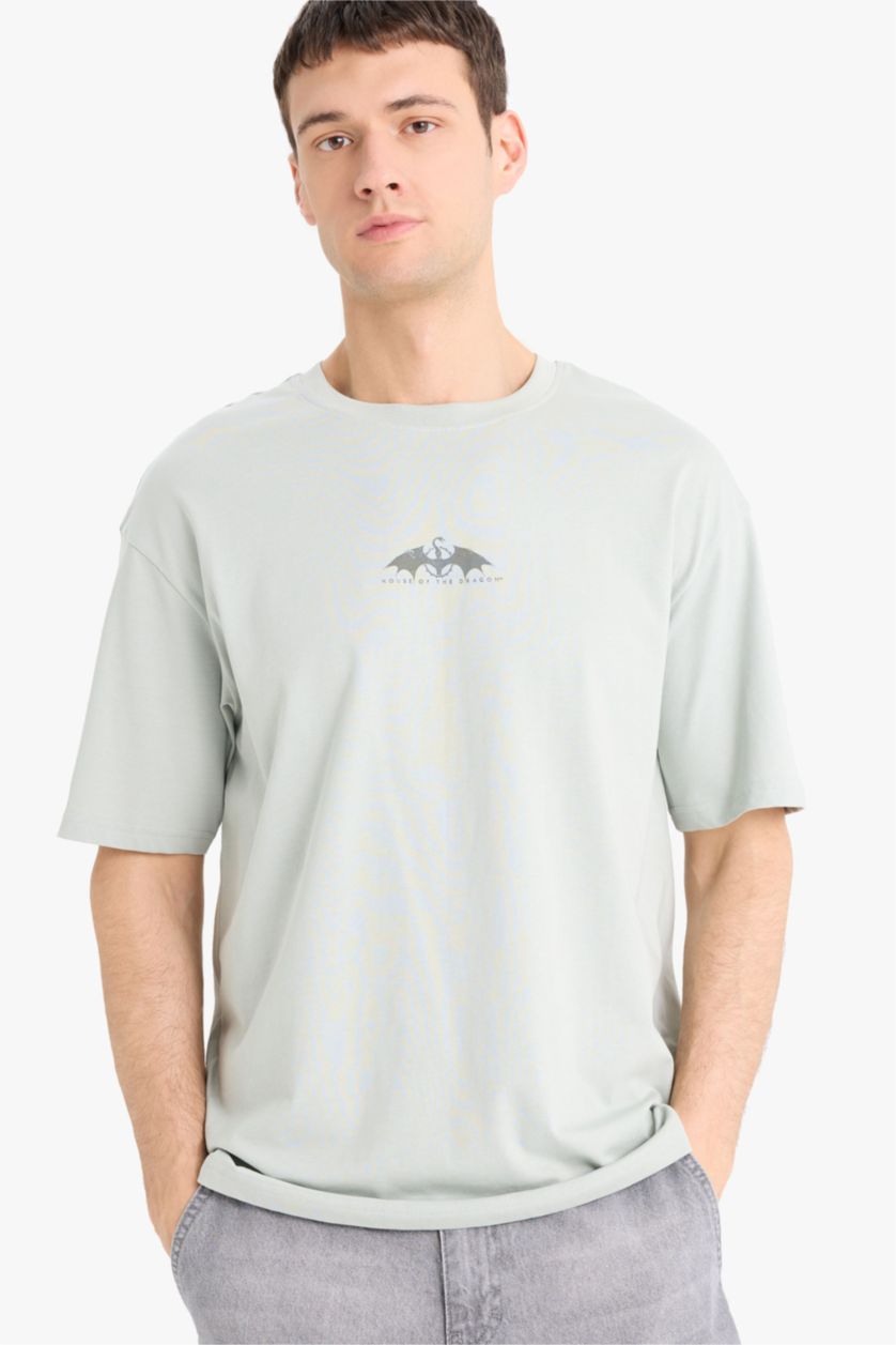 MAN Grey House Of The Dragon Boxy Fit Crew Neck Printed T-Shirt