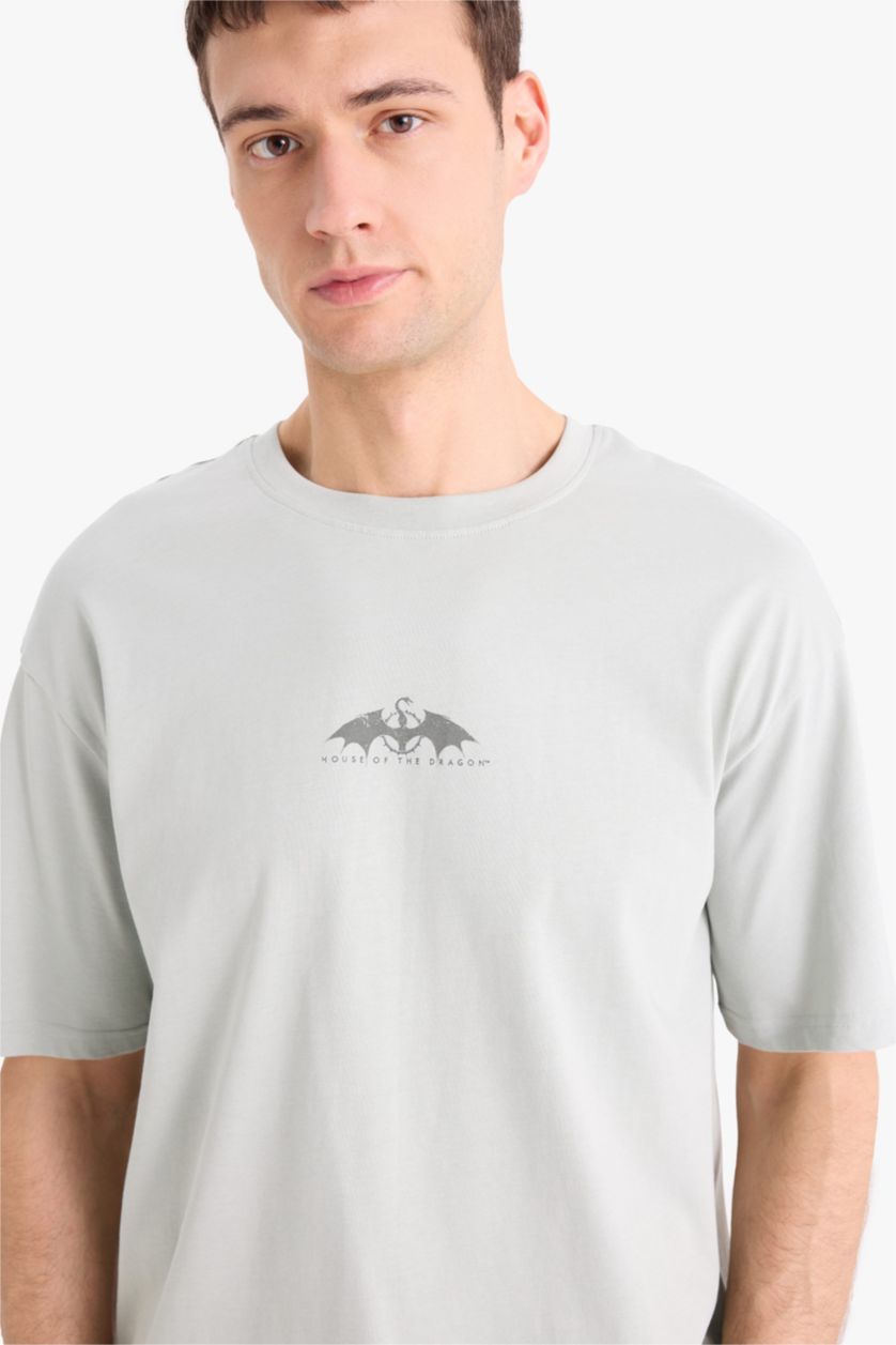 MAN Grey House Of The Dragon Boxy Fit Crew Neck Printed T-Shirt