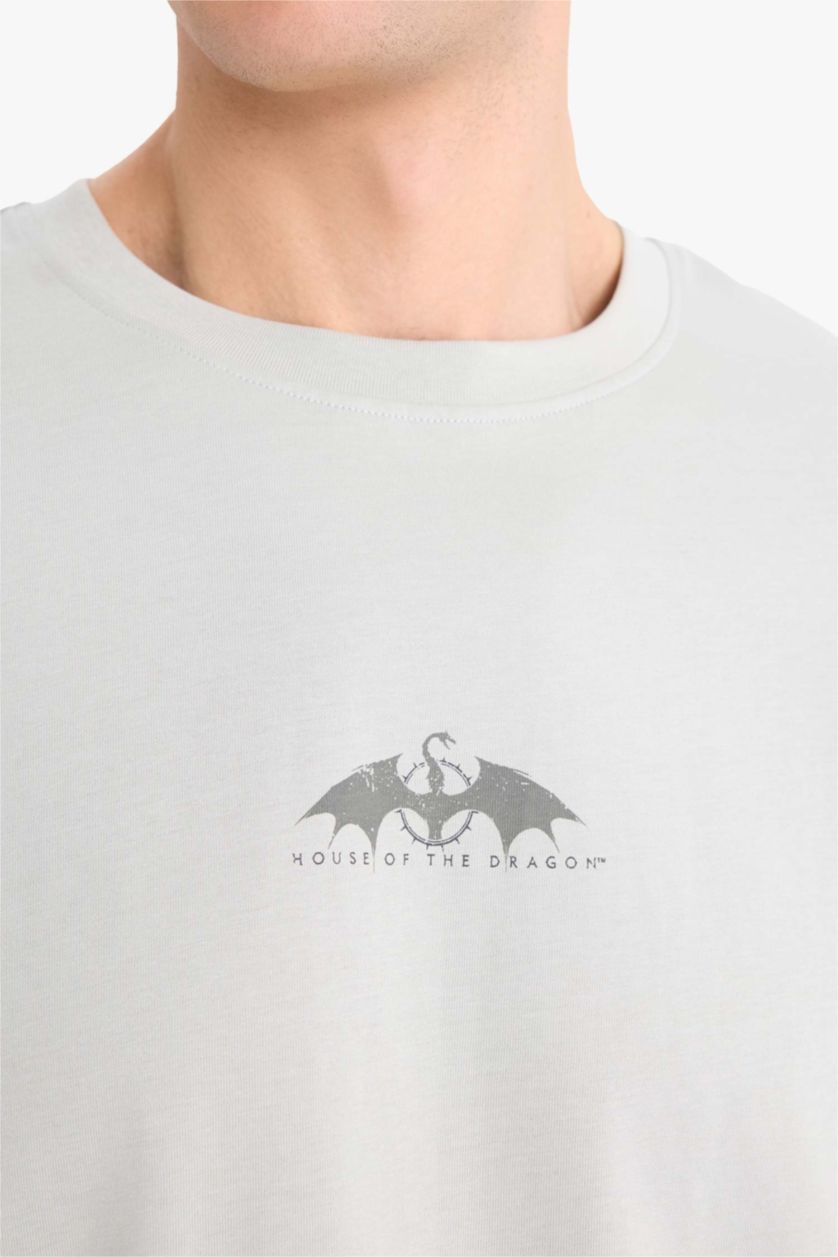 MAN Grey House Of The Dragon Boxy Fit Crew Neck Printed T-Shirt