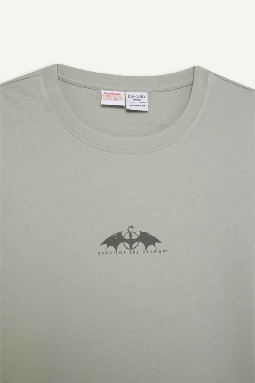 MAN Grey House Of The Dragon Boxy Fit Crew Neck Printed T-Shirt