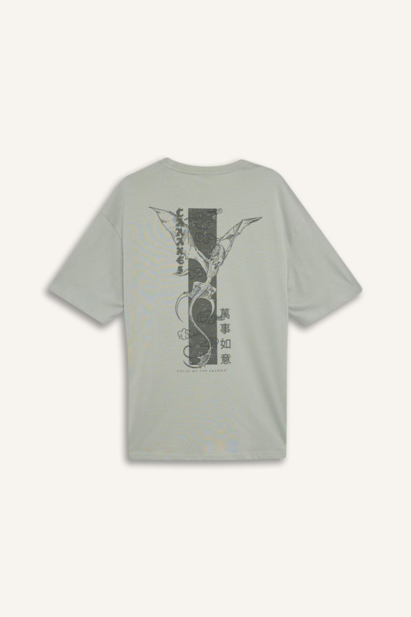 MAN Grey House Of The Dragon Boxy Fit Crew Neck Printed T-Shirt