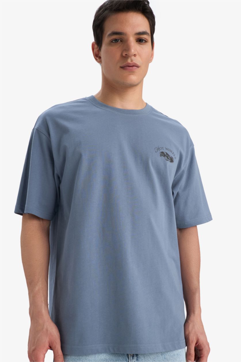 MAN Grey Hot Wheels Boxy Fit Crew Neck Printed T-Shirt