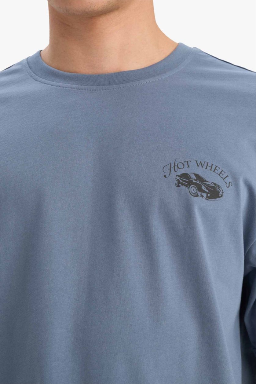 MAN Grey Hot Wheels Boxy Fit Crew Neck Printed T-Shirt