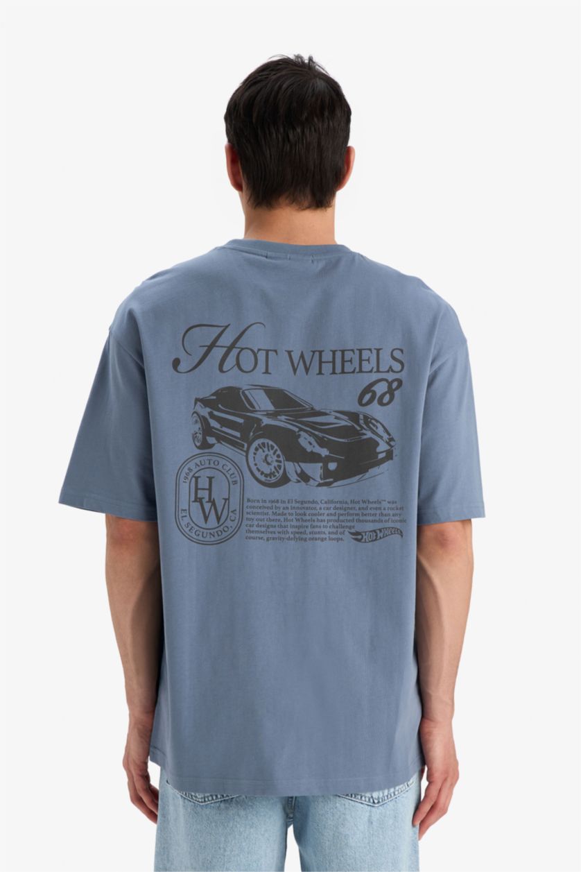 MAN Grey Hot Wheels Boxy Fit Crew Neck Printed T-Shirt