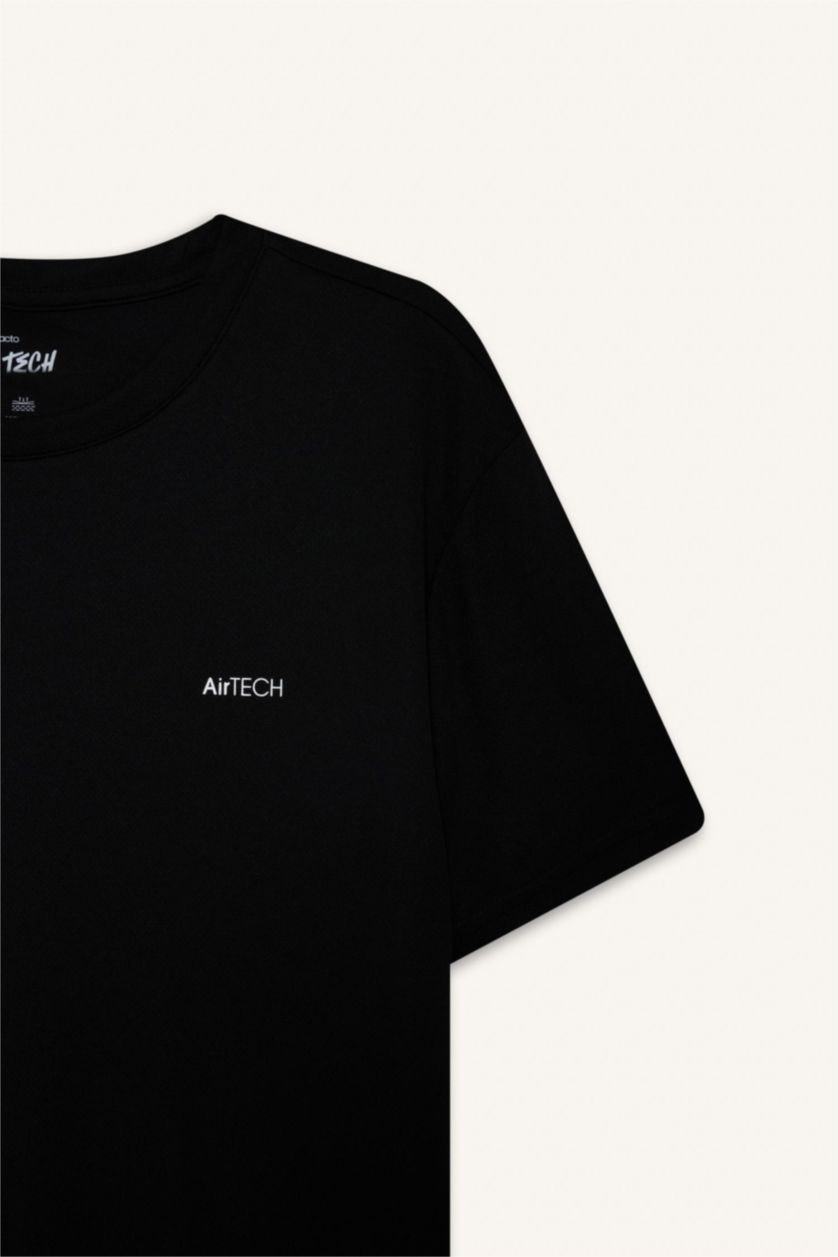 Erkek Siyah Standart Fit Hızlı Kuruyan Nefes Alabilen Esnek Kumaş Bisiklet Yaka Sporcu Kısa Kollu Tişört