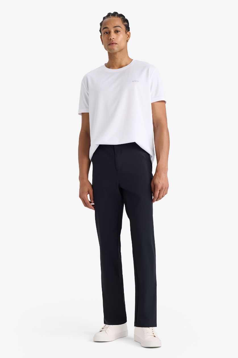 Erkek Beyaz Standart Fit Hızlı Kuruyan Nefes Alabilen Esnek Kumaş Bisiklet Yaka Sporcu Kısa Kollu Tişört