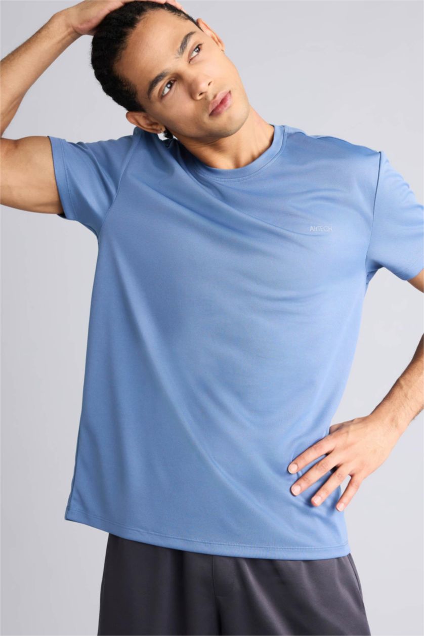 HOMME Bleu T-shirt de sport à col rond et manches courtes Coupe standard