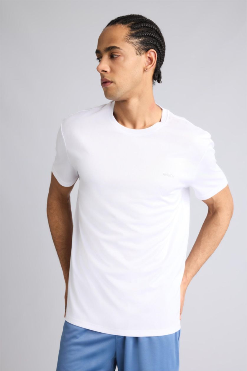 رجال أبيض Standard Fit Crew Neck Short Sleeved Sports T-Shirt