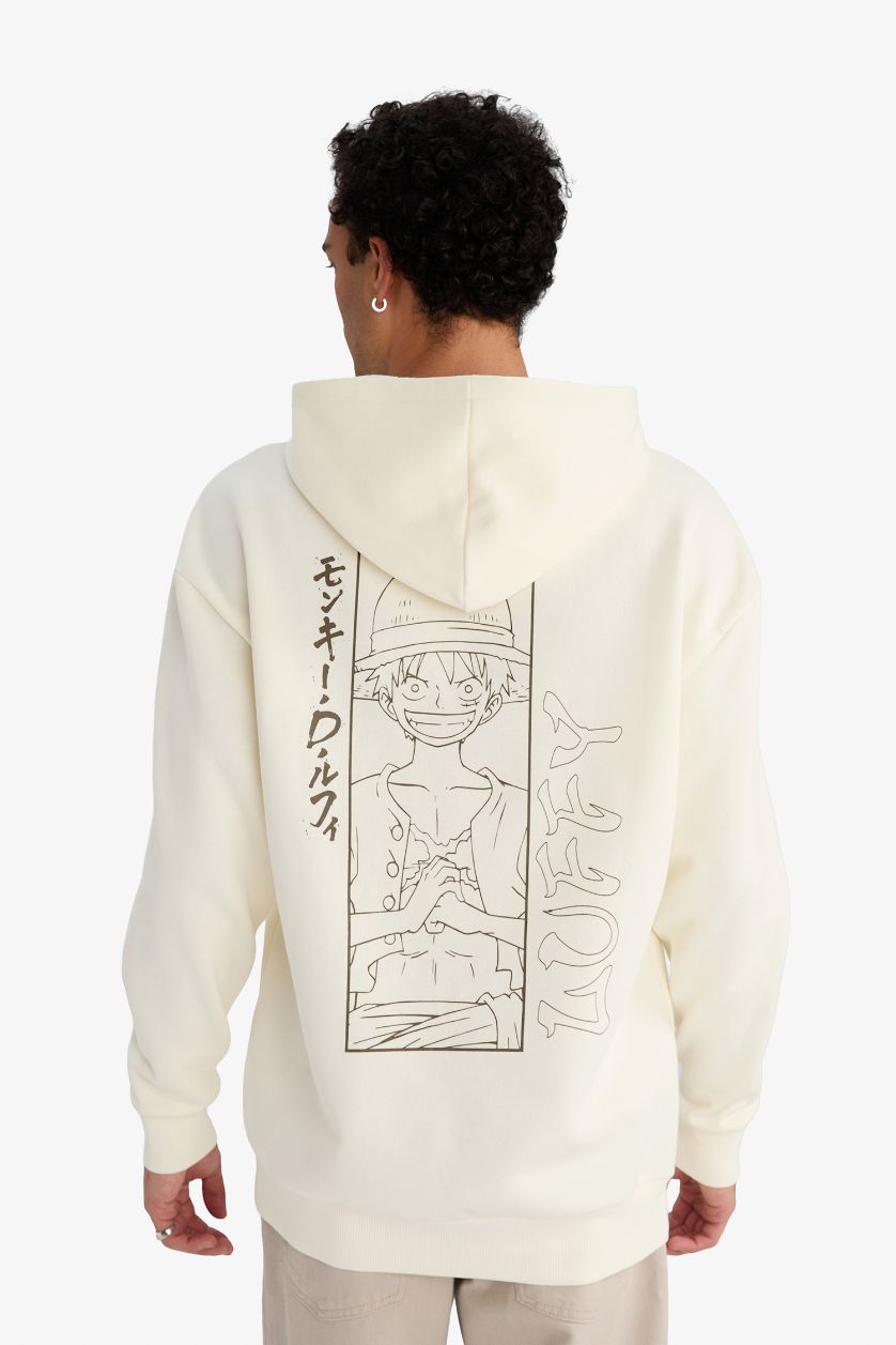 رجالي بيج فاتح سويت شيرت اوفر سايز بطبعة شعار من ون بيس