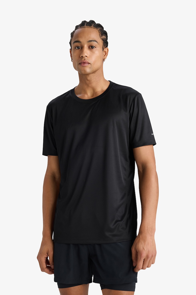 Erkek Siyah Slim Fit Nefes Alabilen Çabuk Kuruyan Baskılı Sporcu Tişört