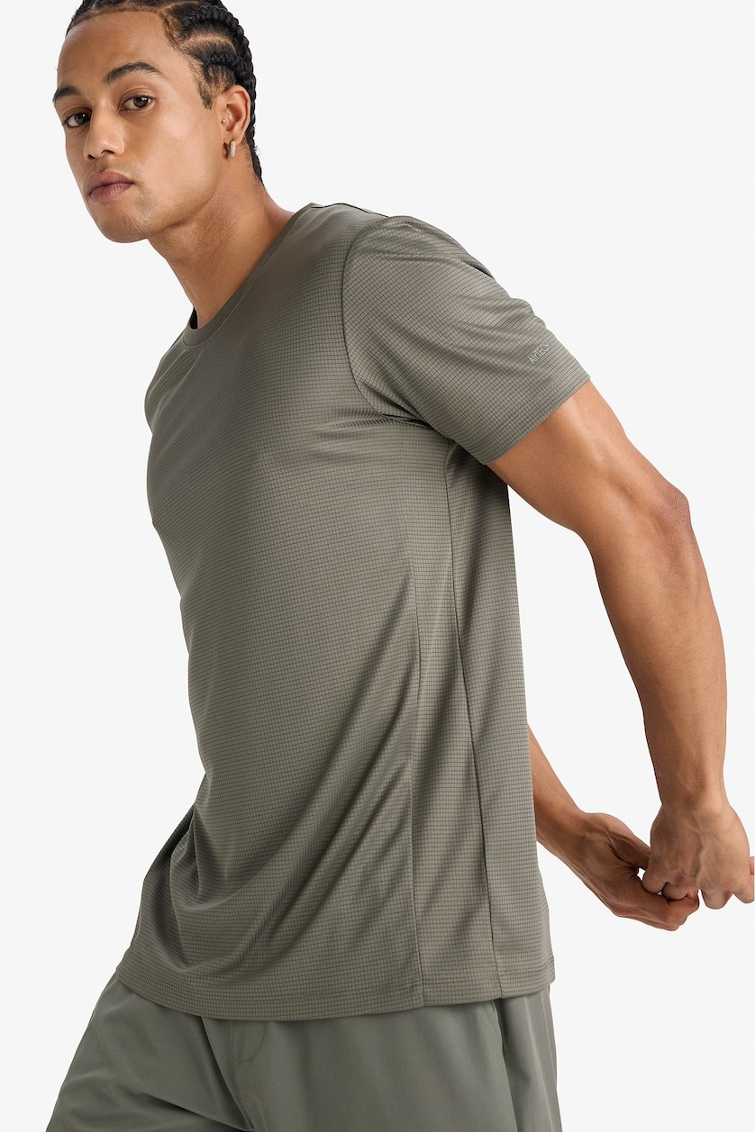 Erkek Haki Slim Fit Nefes Alabilen Çabuk Kuruyan Baskılı Sporcu Tişört