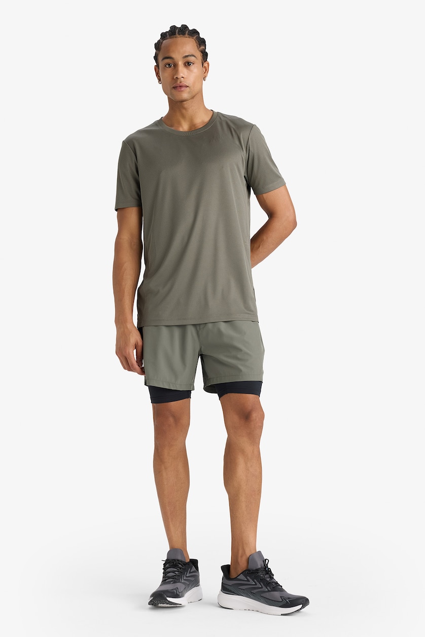 Erkek Haki Slim Fit Nefes Alabilen Çabuk Kuruyan Baskılı Sporcu Tişört
