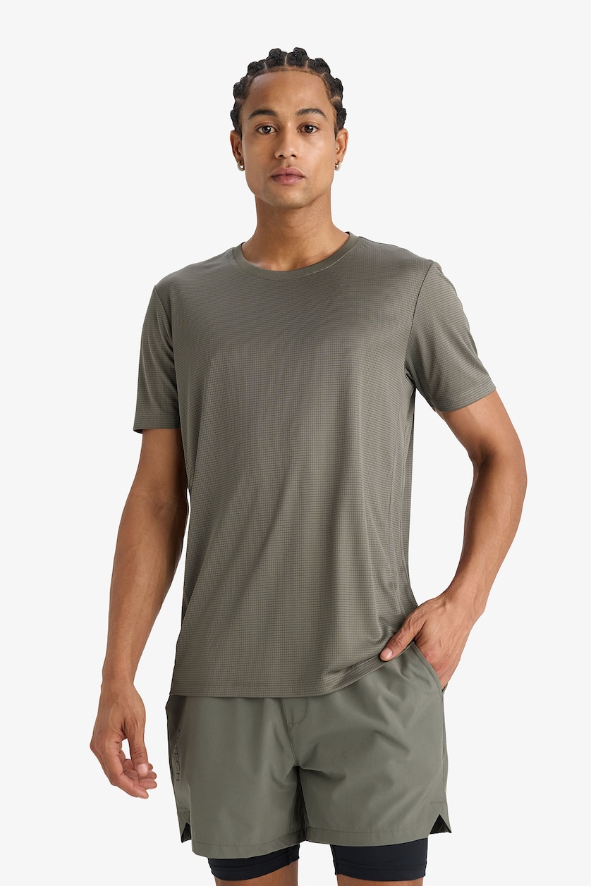 Erkek Haki Slim Fit Nefes Alabilen Çabuk Kuruyan Baskılı Sporcu Tişört