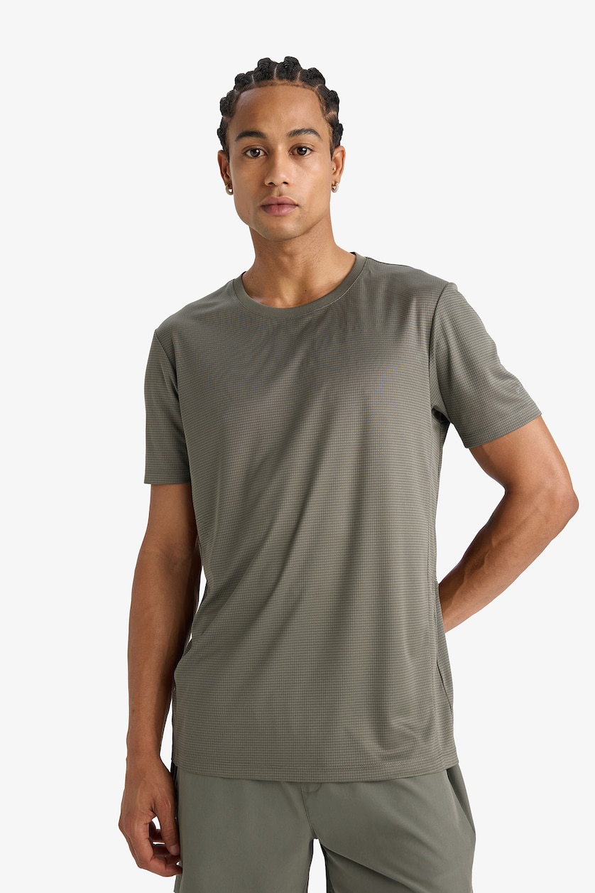 Erkek Haki Slim Fit Nefes Alabilen Çabuk Kuruyan Baskılı Sporcu Tişört