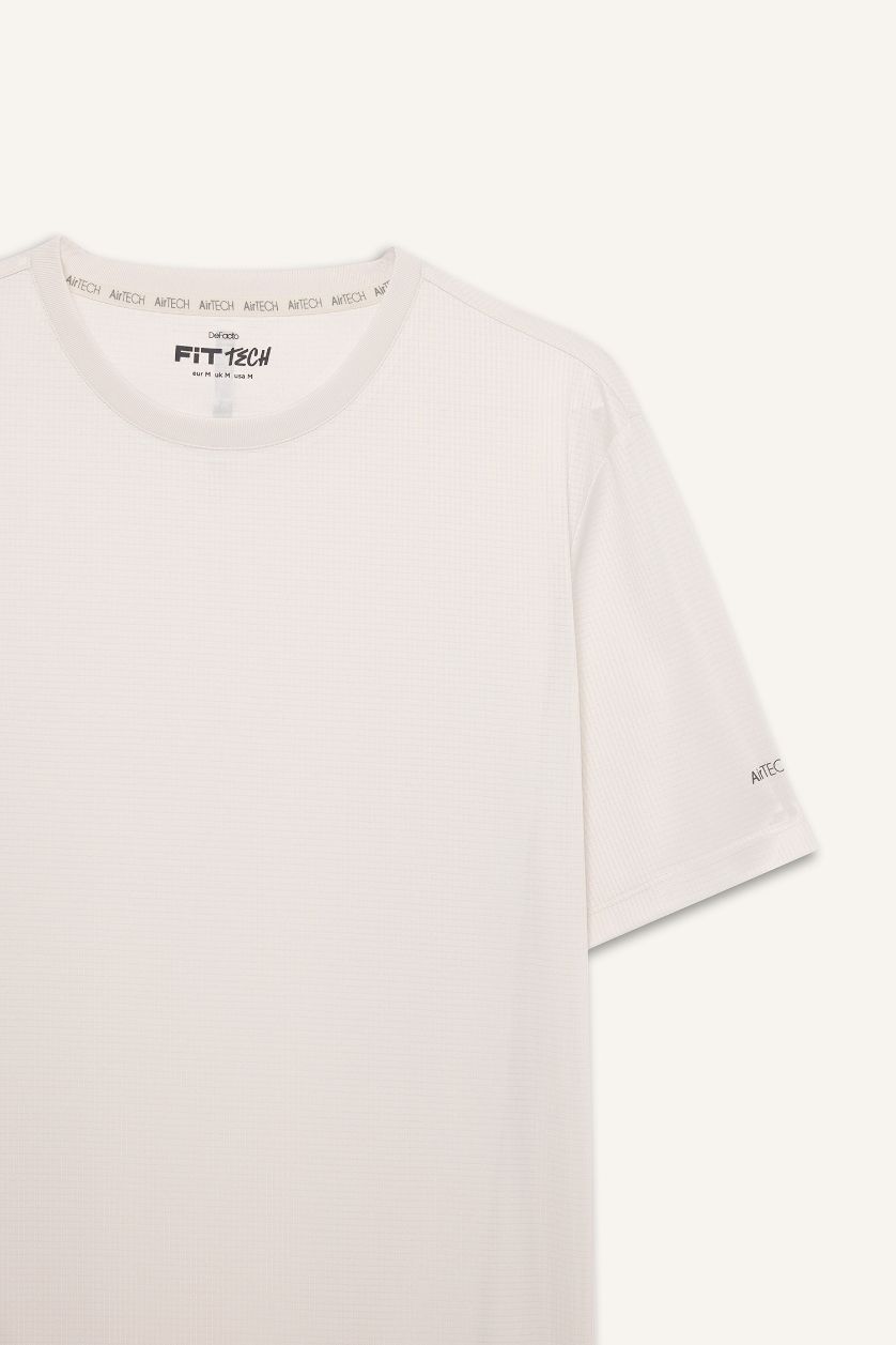 Erkek Taş Slım Fıt Bisiklet Yaka Baskılı Sporcu Kısa Kollu Tişört