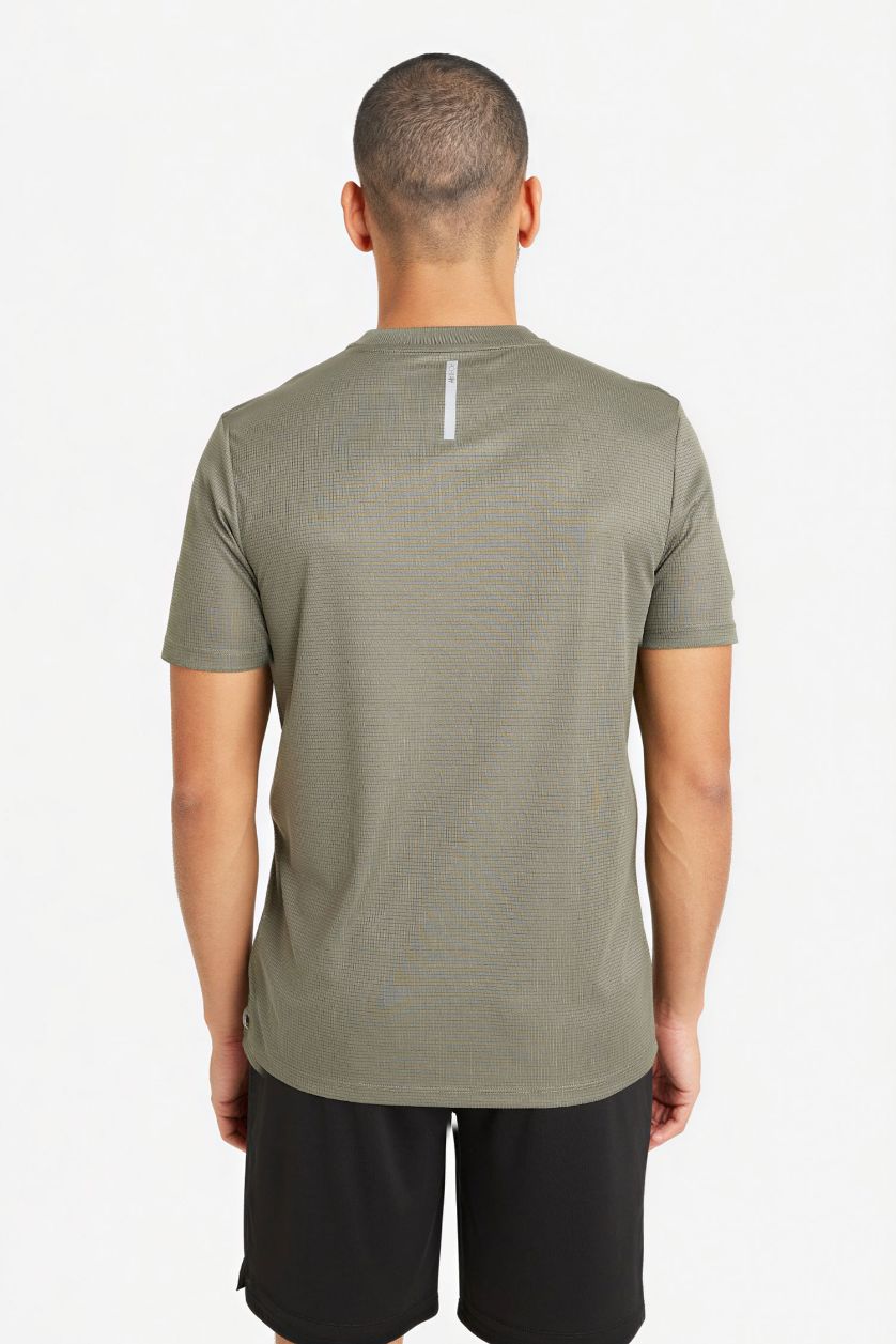 Erkek Haki Slım Fıt Bisiklet Yaka Baskılı Sporcu Kısa Kollu Tişört
