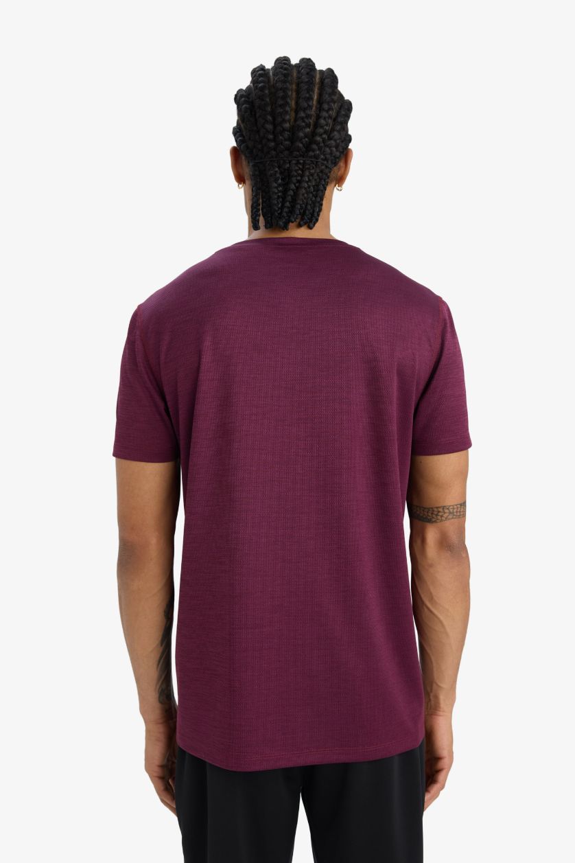 Erkek Bordo Slim Fit Dar Kesim Hızlı Kuruyan Nefes Alabilen Esnek Kumaş Bisiklet Yaka Sporcu Kısa Kollu Tişört