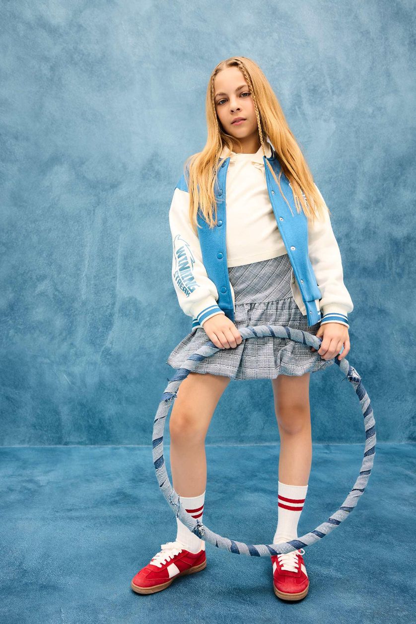 Kız Çocuk - Genç Kız Mavi Desenli Balon Etek Kız Çocuk