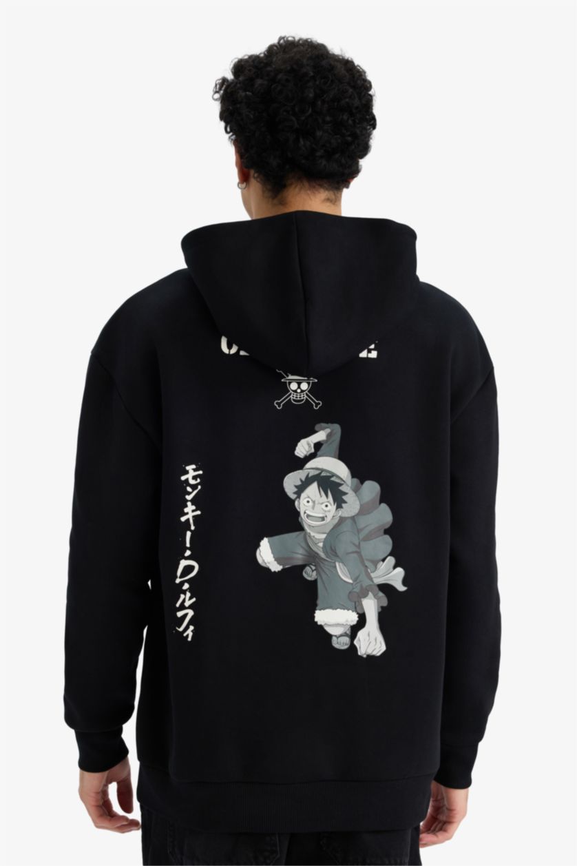 رجال أسود سويت شيرت اوفر سايز بغطاء للرأس من ون بيس