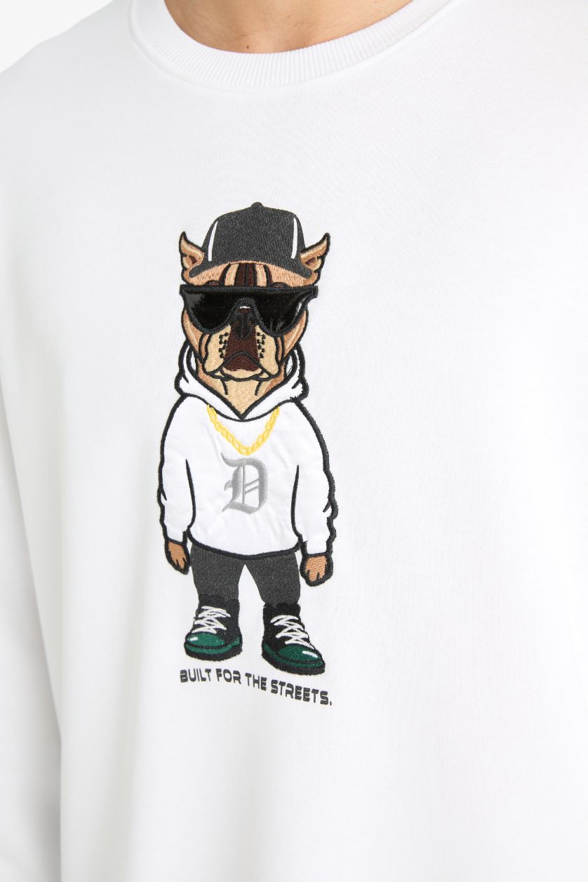 رجال أبيض سويت شيرت أوفر سايز بياقة مستديرة