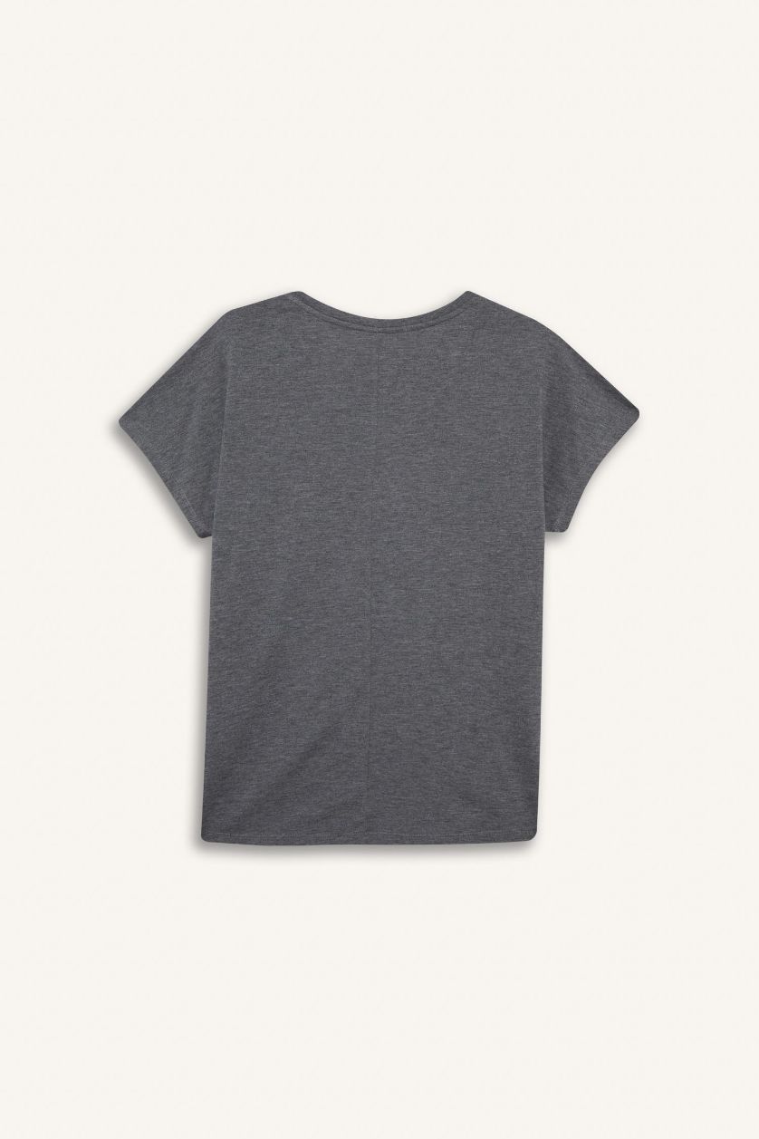 نساء ميلانج أنثرا تيشيرت نص كم قصة عادية بفراشة مرصعة بالستراس برقبة مستديرة