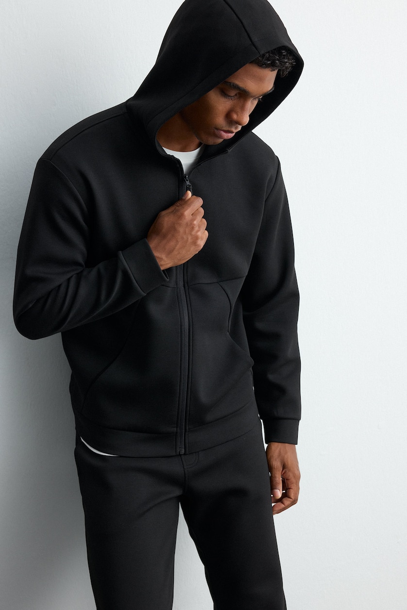 MAN Black Standard Fit Scuba Fabric Cardigan