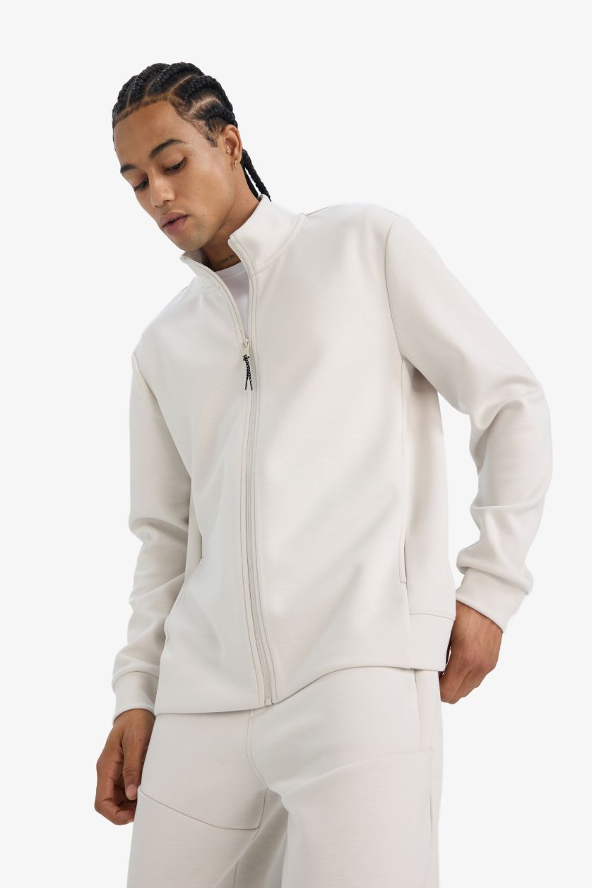 Man Stone Standard Fit Scuba Fabric Zip-Up Sweatshirt