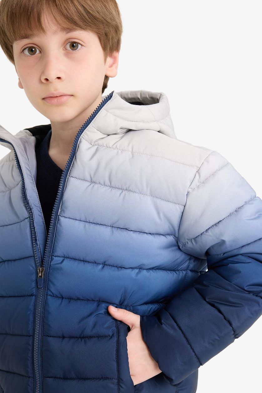 Erkek Çocuk - Genç Erkek Lacivert Su Geçirmez Kapüşonlu Polar Astarlı Fermuarlı Şişme Mont Erkek Çocuk