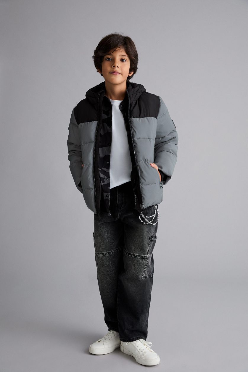 Erkek Çocuk - Genç Erkek REFLECTOR GREY Su Geçirmez Kapüşonlu Polar Astarlı Mont Erkek Çocuk