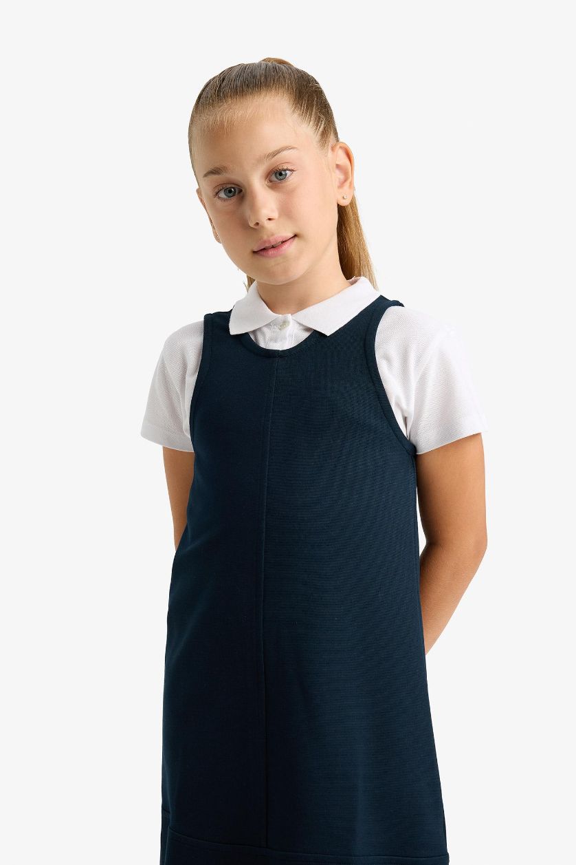 بناتي كحلي فستان بناتي جيرسي بحمالات وقصة عادية