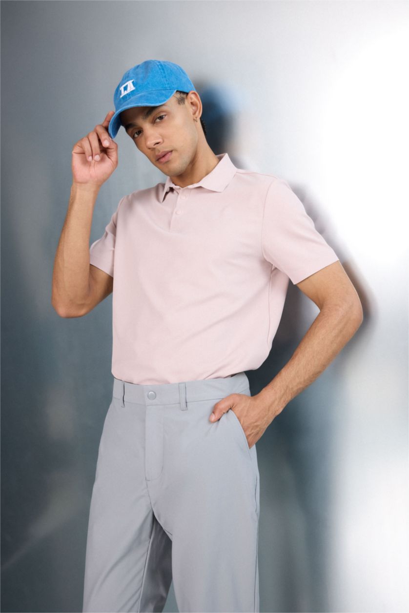 Erkek Lila Standart Fit Polo Yaka Sporcu Kısa Kollu Tişört