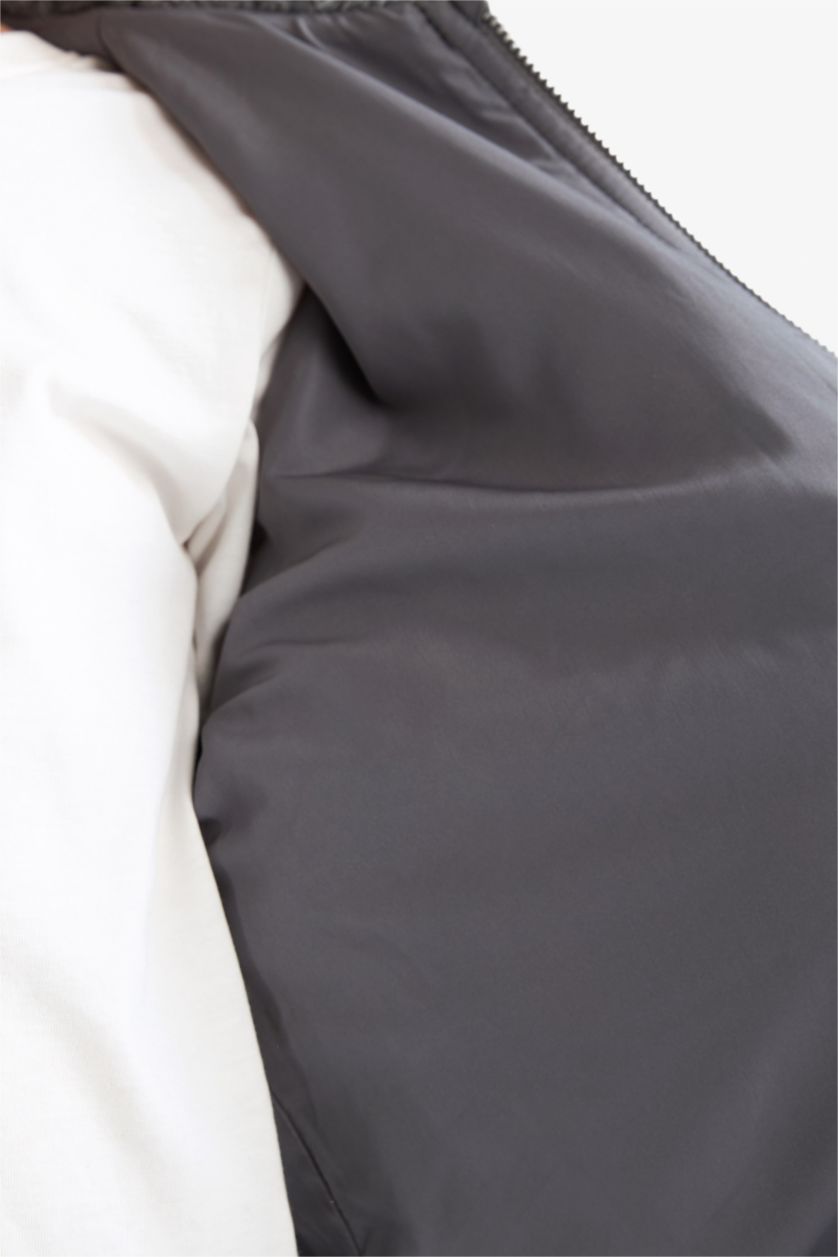 بناتي رمادي جاكيت بومبر بناتي بسوستة وياقة بولو